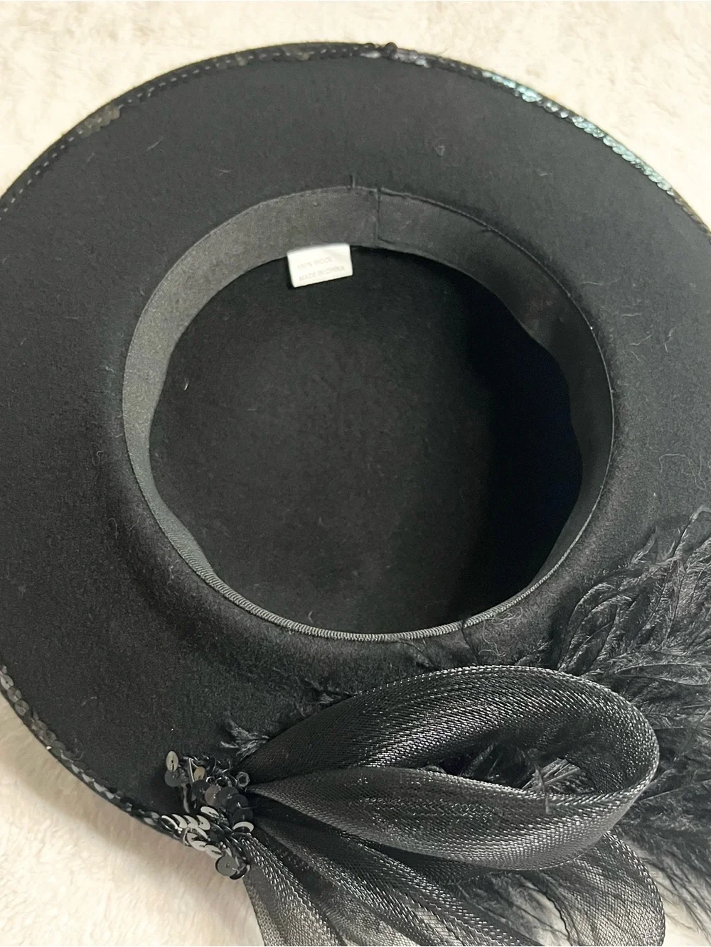 Vintage Black Wool Feathered Organza Fascinator Hat Derby Church Wedding Funeral